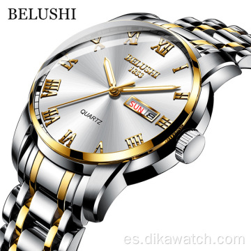 BELUSHI 556, reloj de marca superior para hombre, reloj de pulsera de cuarzo deportivo de lujo con fecha de negocios de acero inoxidable, relojes luminosos impermeables para hombre